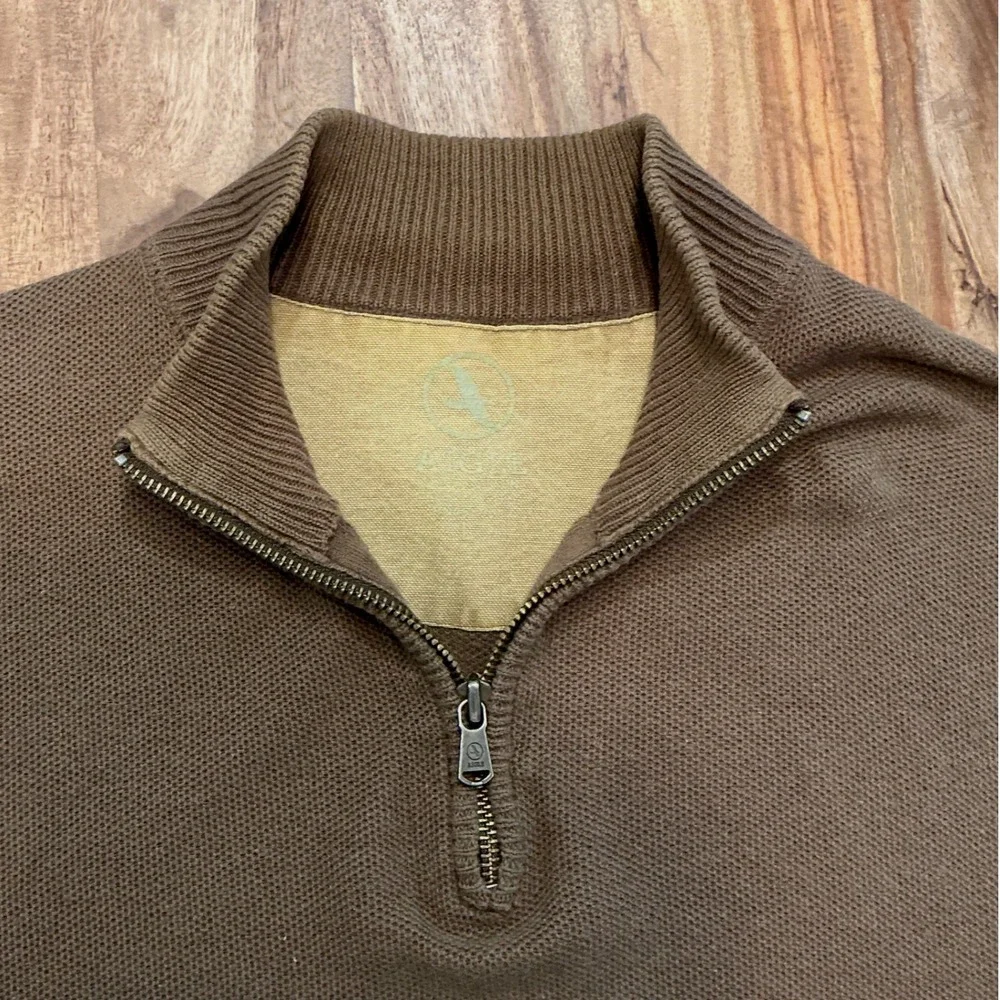 Aigle Mens Quarter Zip Pullover Sweater Brown Elbow Patch Long‎ Sleeve